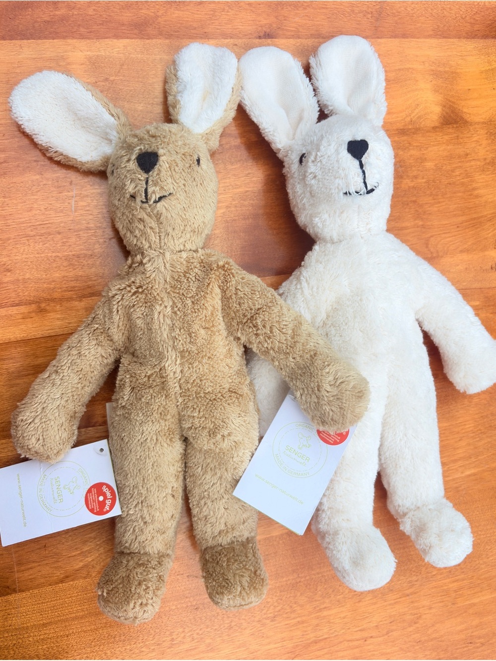 Senger Naturwelt Organic Stuffed Bunny European White Brown Rabbit Pair NWT NEW